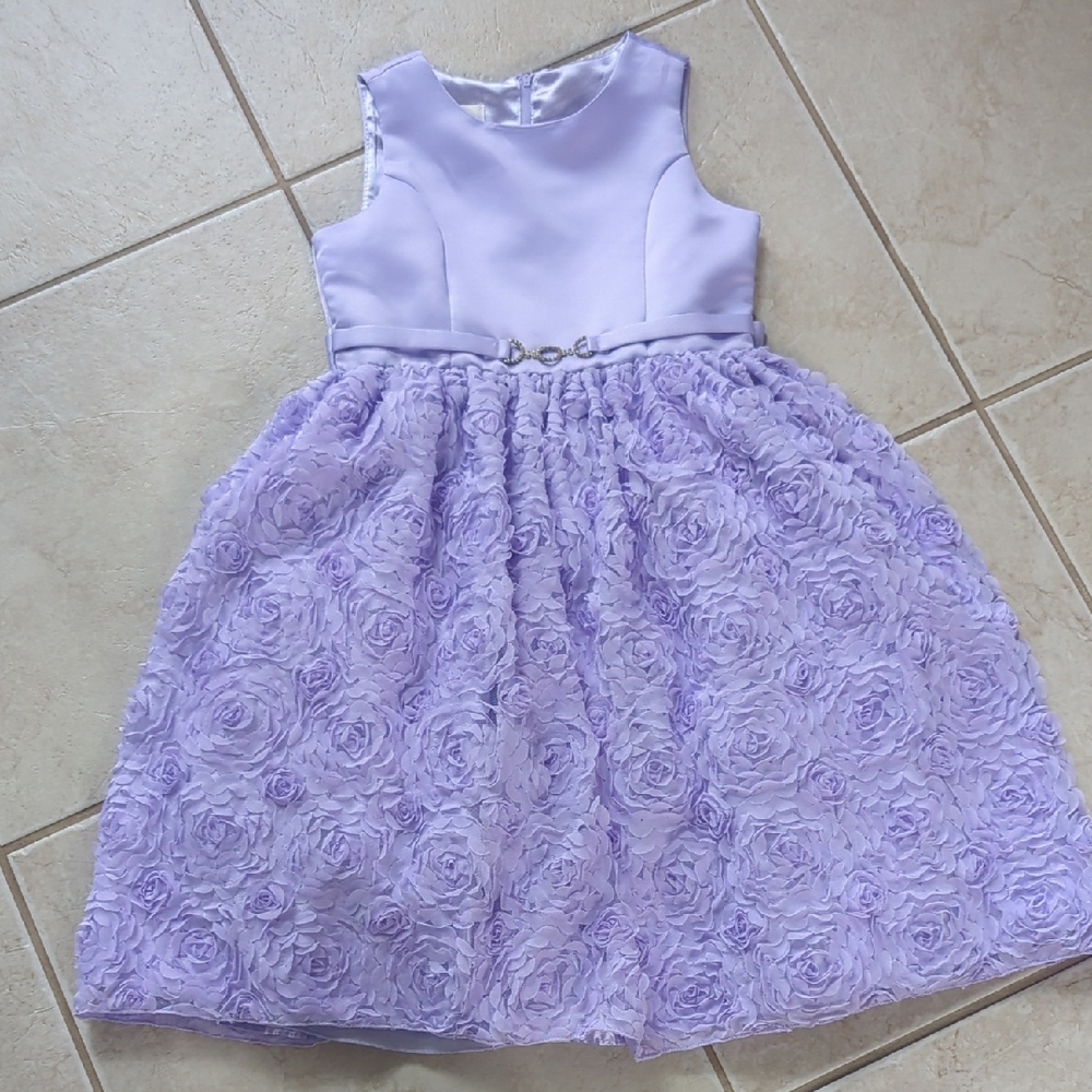 American Princess Lilac  Lavender Rosette Floral Dress, Girls Size 8